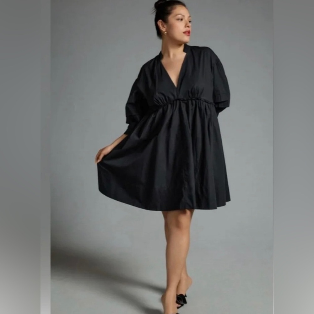 Anthropologie Maeve V-Neck Tunic Dress black v neck mini babydoll dress size S